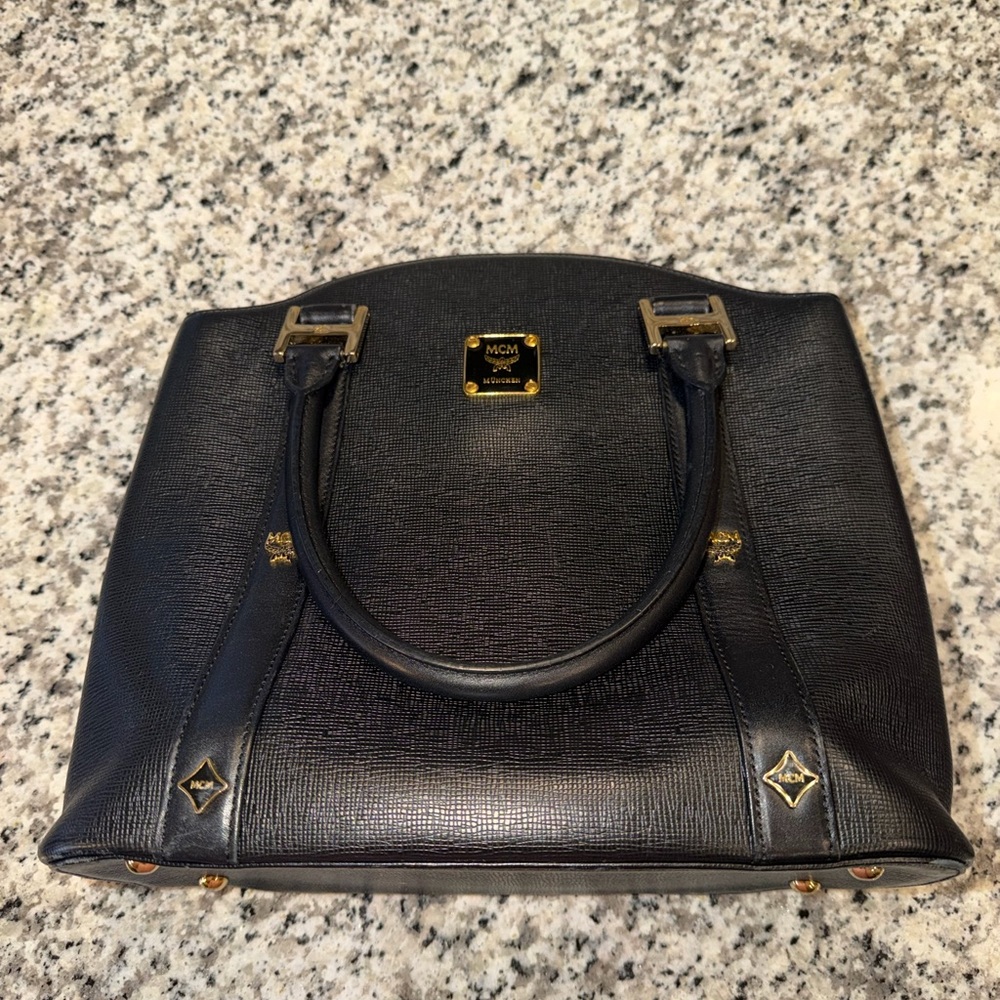 MCM Black Leather Top-Handle Satchel